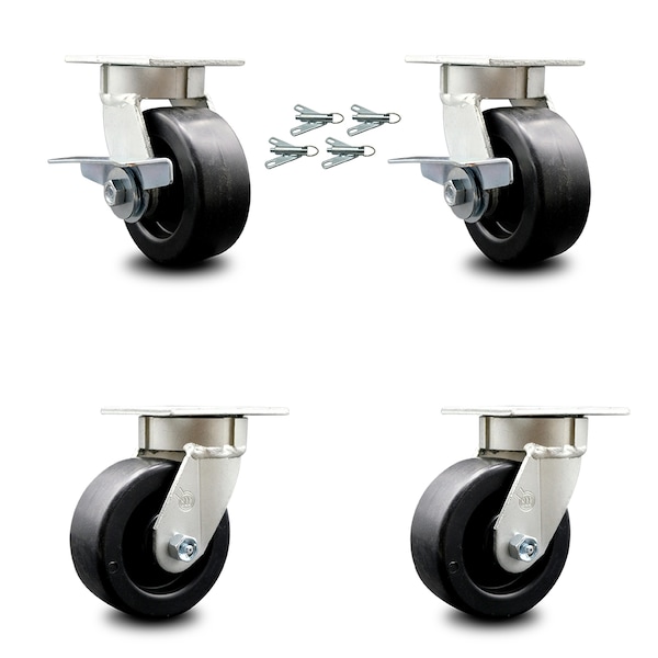 Service Caster 5 Inch Kingpinless Polyolefin Wheel Caster Swivel Locks 2 Brakes SCC, 4PK SCC-KP30S520-POR-SLB-BSL-2-BSL-2